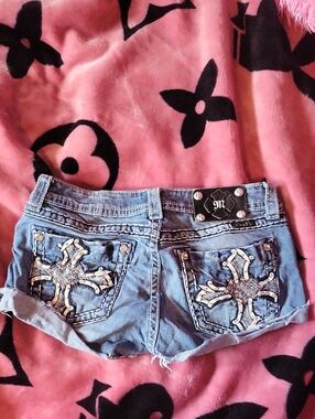 Miss Me Blue Embellished Denim Cutoff Shorts